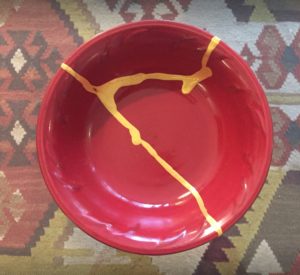 A beautiful metaphor for human growth, Japanese Kintsugi Pottery in the office of Jean Fitzpatrick, Therapist NYC