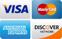 Visa, Mastercard, American Express & Discover card logos.